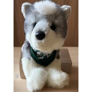 Bass Pro Shops Plush Husky Dog Wolf Green Bandana Stuffed Animal Toy Cute Mint!!